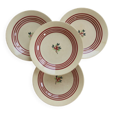 4 vintage Gien ironstone deep plates – Red floral pattern