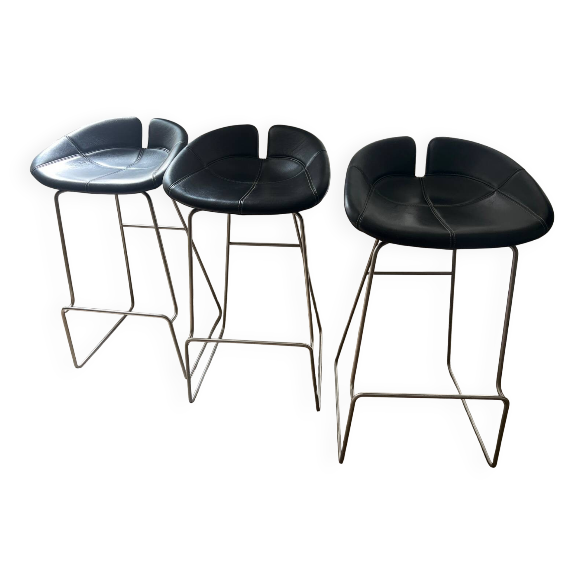 3 leather stools Fjord Moroso