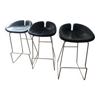 3 leather stools Fjord Moroso