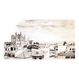 Description of a panoramic view of Mallorca. mallorca drawing. cuadro mallorca.