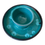 Green enameled egg cup candle holder