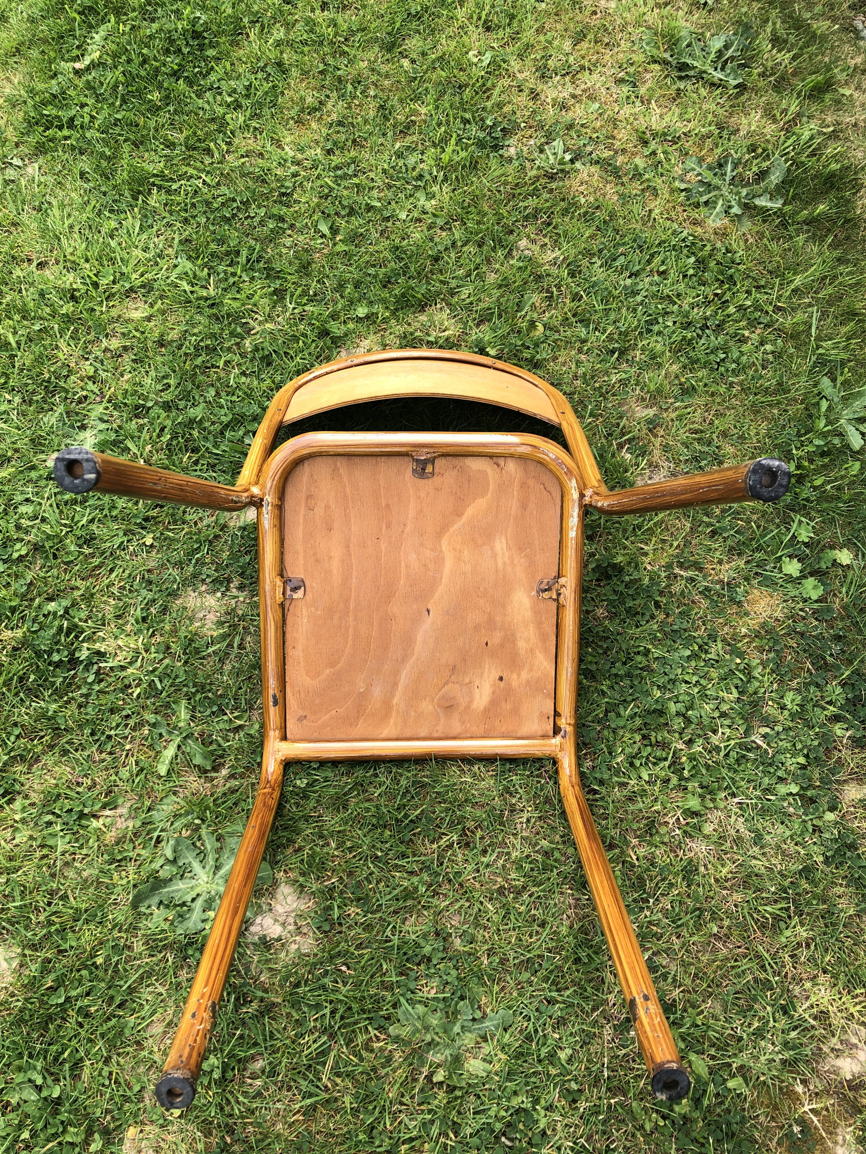 School chair brown vintage wood and metal painted wood way