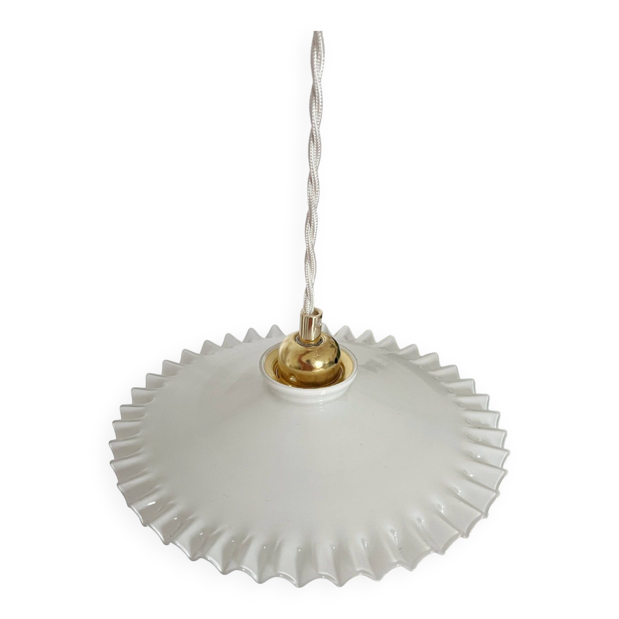 Vintage 1950s entirely white serrated opaline pendant light