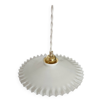 Vintage 1950s entirely white serrated opaline pendant light