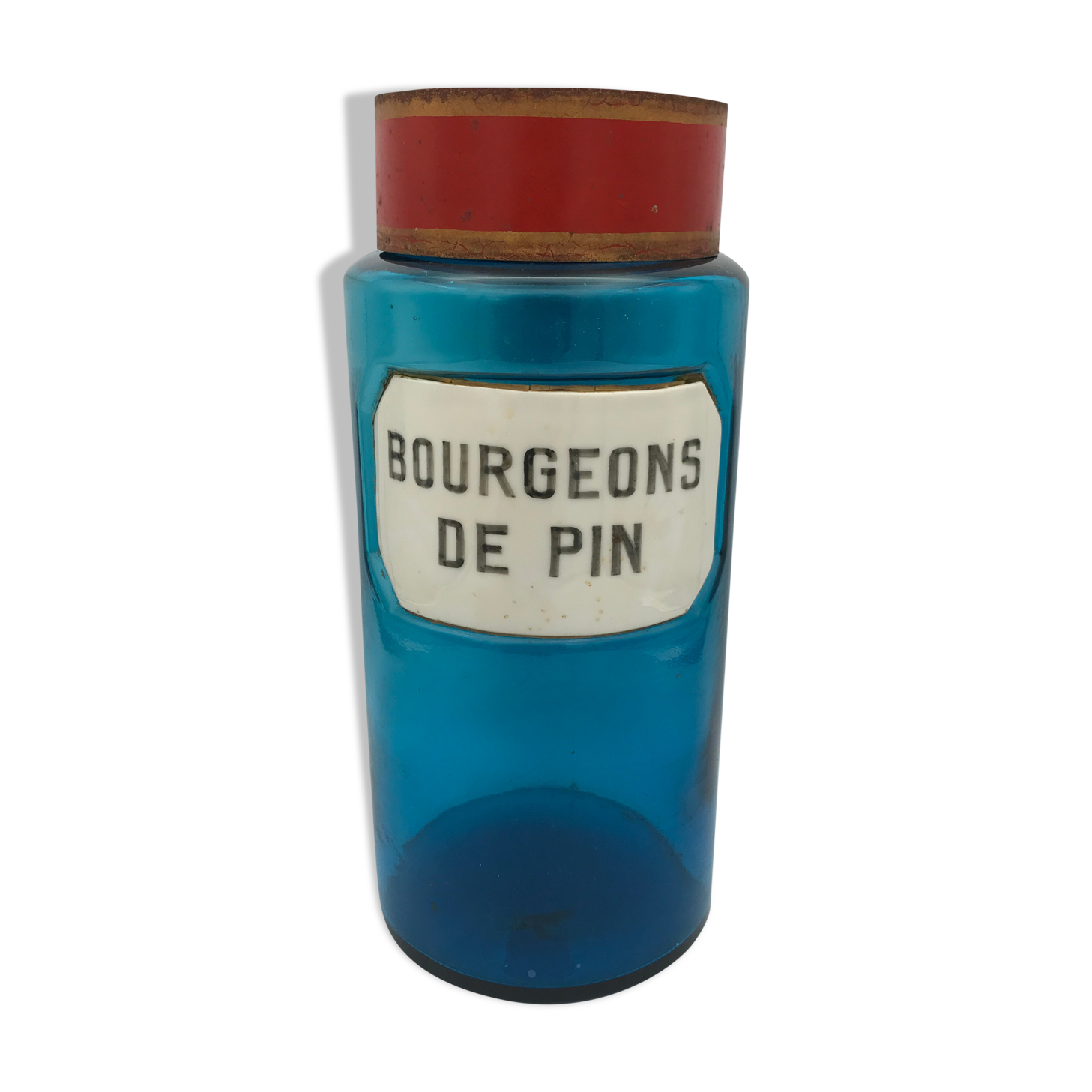 Pharmacy jar bottle blue glass apothecary pine buds plate, 26.5 cm