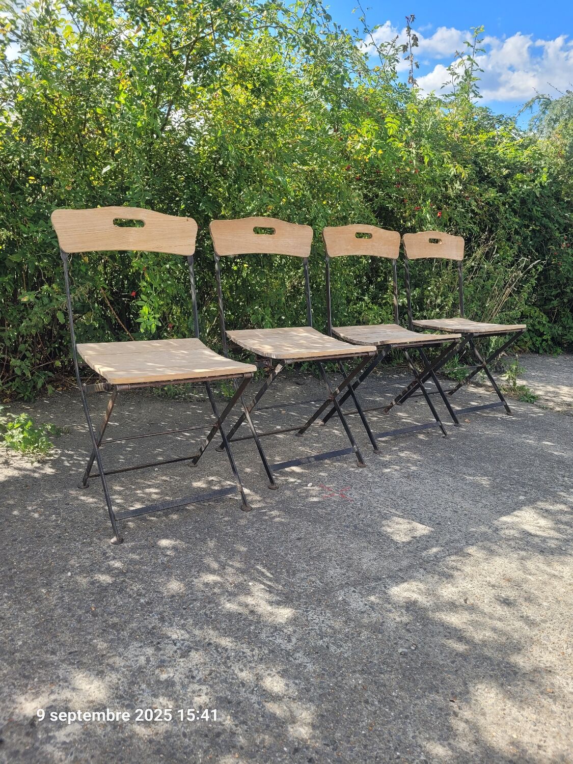 4 folding wooden and metal chairs proloisirs