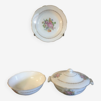 Lot soupière,saladier et plat "Irene" en faience de Luneville