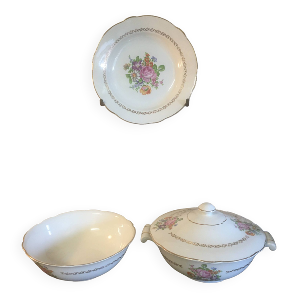 Lot soupière,saladier et plat ''Irene'' en faience de Luneville