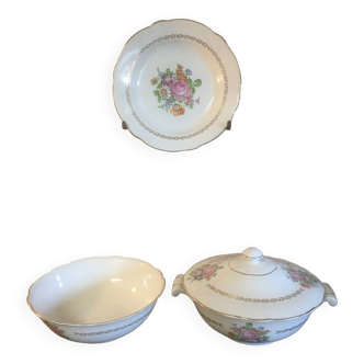Set of tureen, salad bowl and "Irene" dish in Luneville earthenware