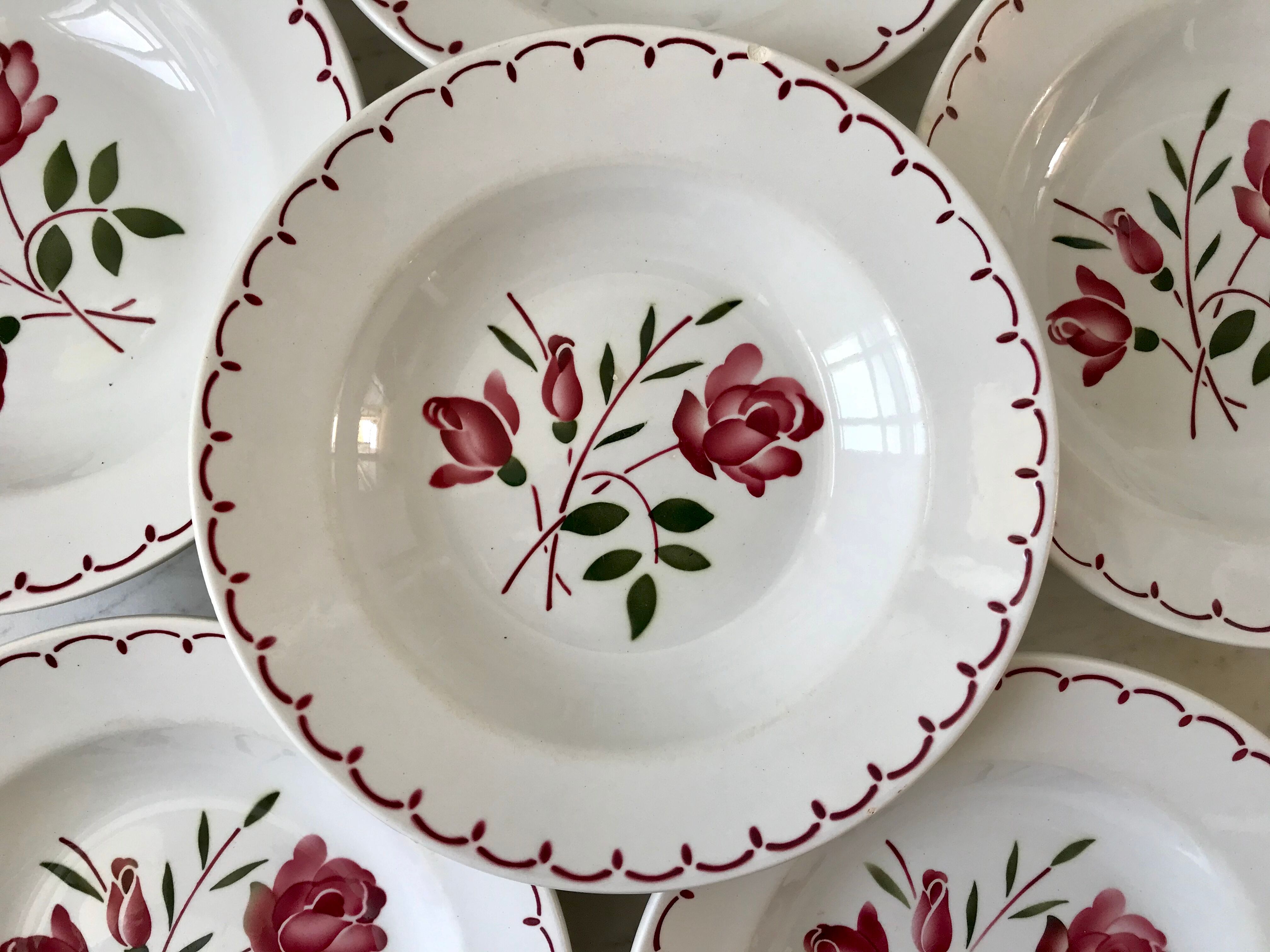 Set of 6 hollow plates Badonviller with flowers 30s