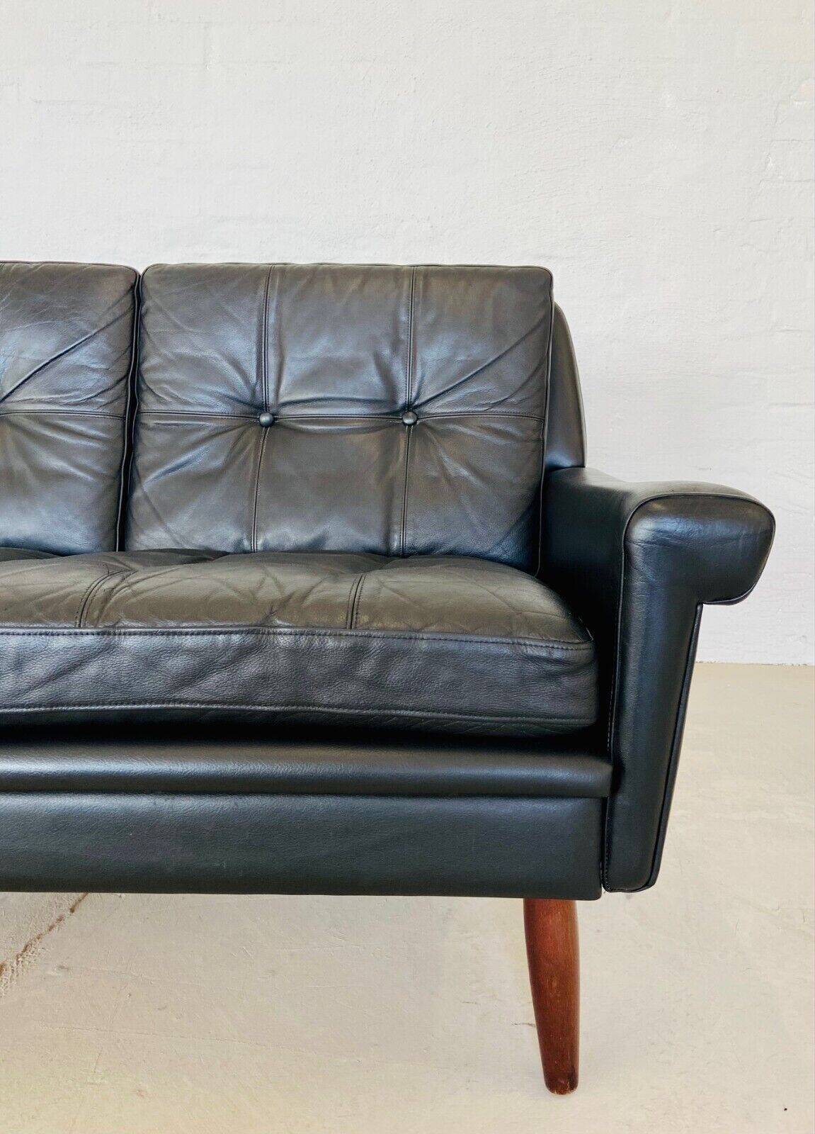Vintage Danish retro Svend Skipper 3 person sofa in black leather 1960s