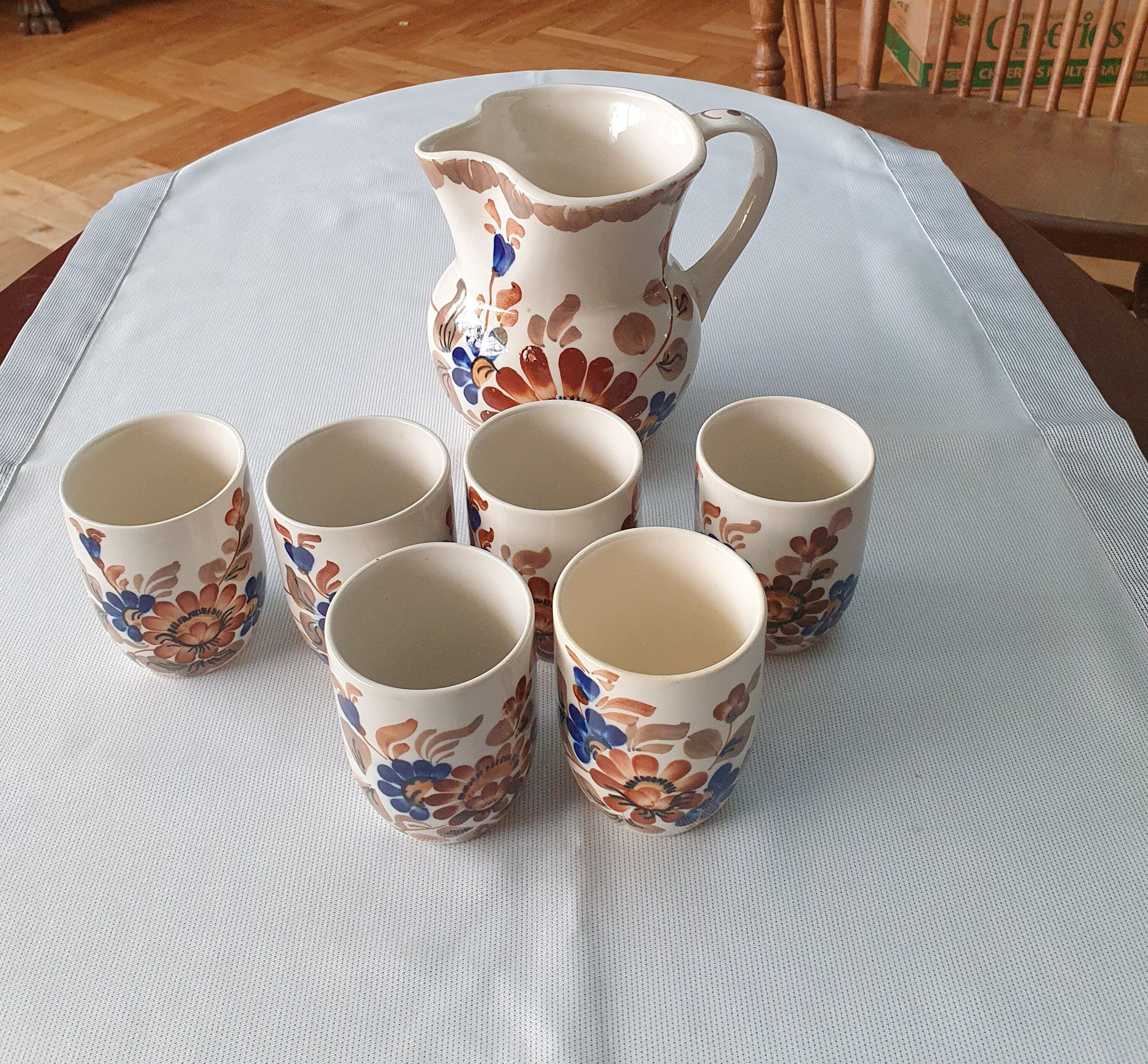 Jug and cups Politowska Grażyna. Faience 1970