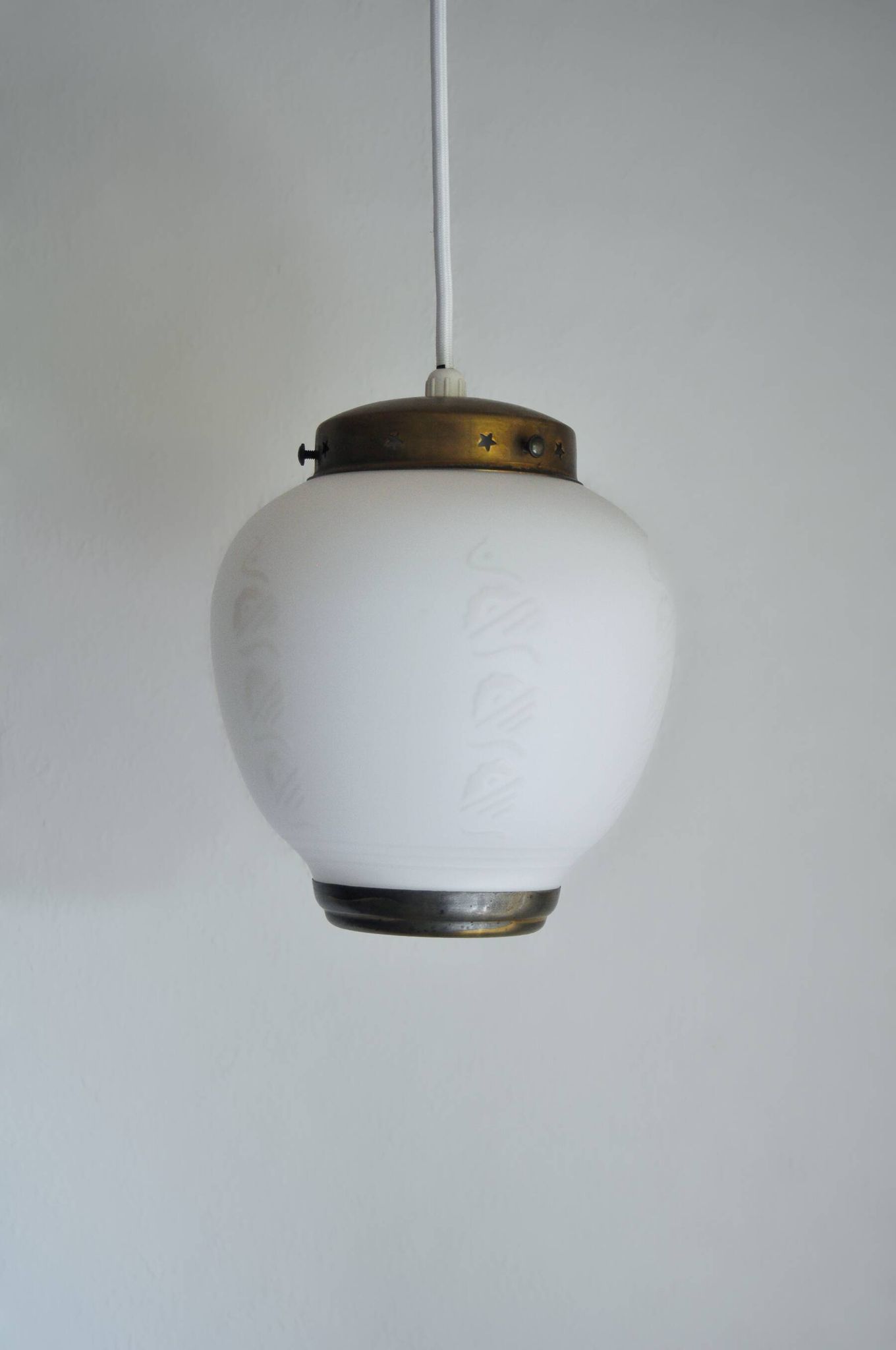 Scandinavian Art Deco Opaline Glass Pendant Lamp, 1930-40s