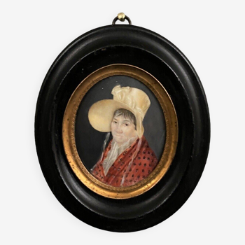 Miniature portrait de femme à la coiffe Arsène Blaye