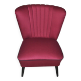 Chaise cocktail années 1950 bordeaux et noire en tissu et bois, style Mid-Century