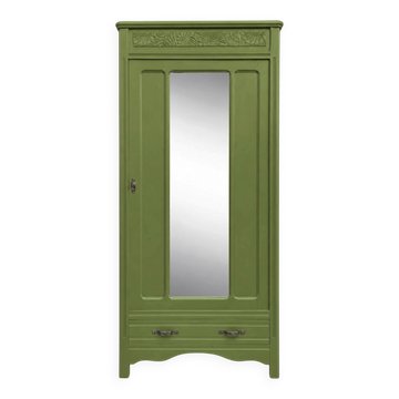 Renovated Art Deco Parisian wardrobe in khaki with original mirror.