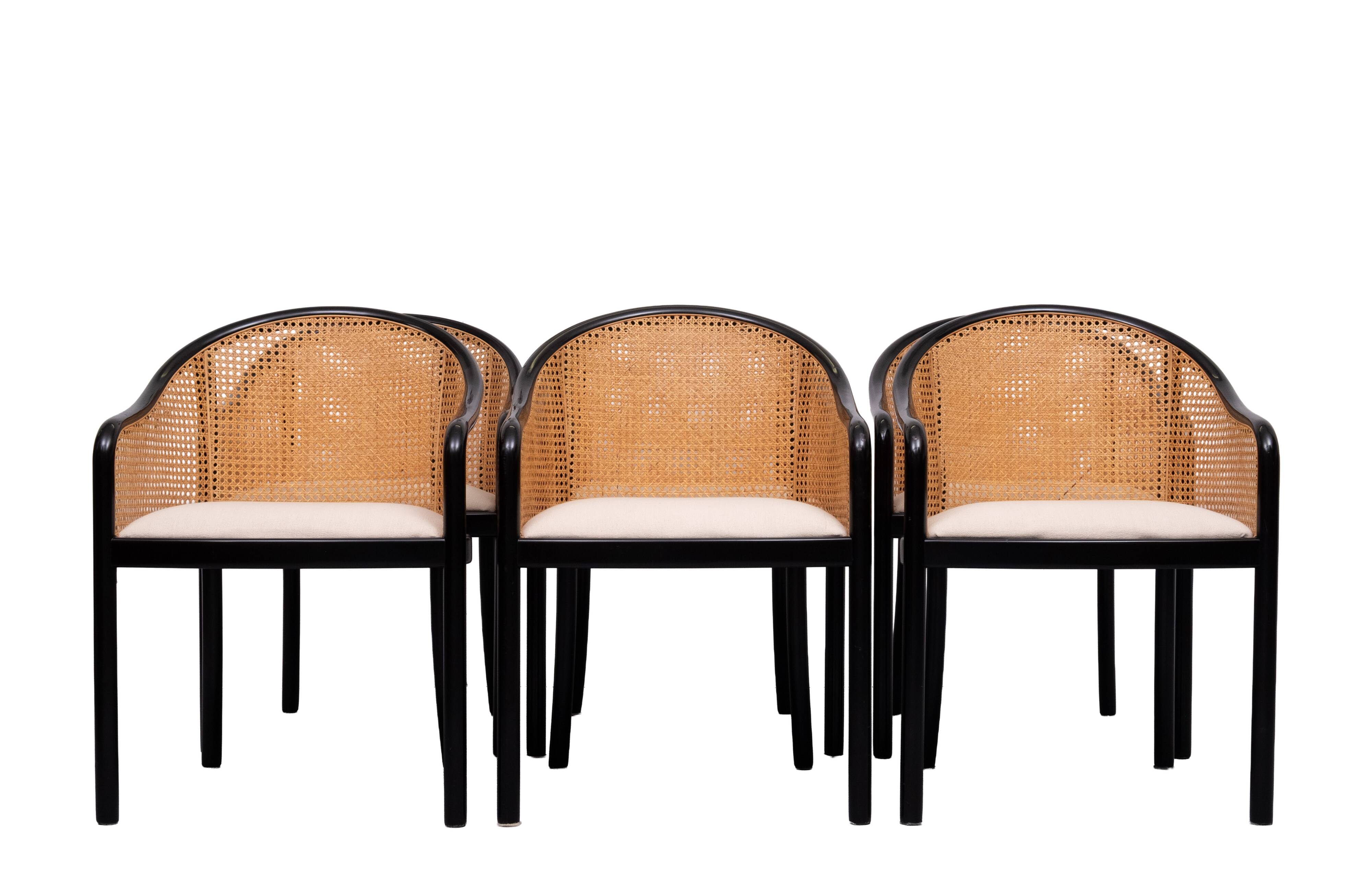 Chaises de salle à manger Ward Bennett en bois et en rotin, ensemble de 6