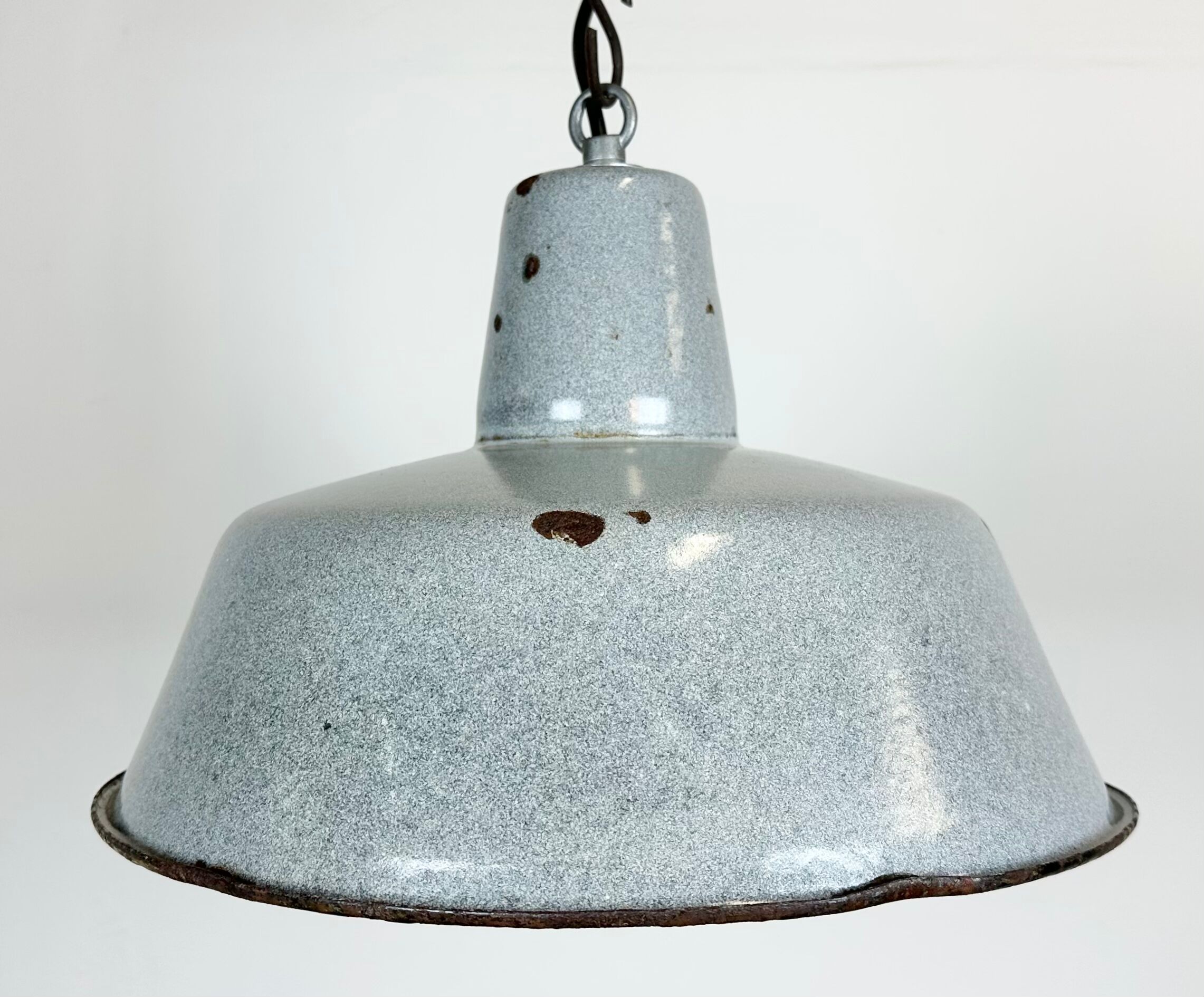 Industrial grey enamel factory lamp, 1960s