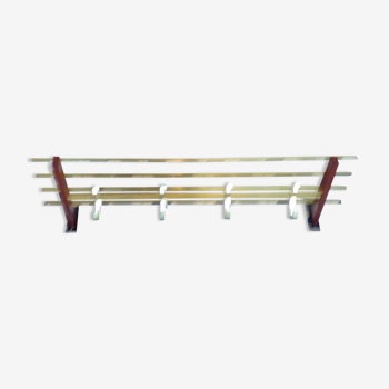 Scandinavian teak and gold metal coat rack