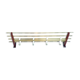 Scandinavian teak and gold metal coat rack