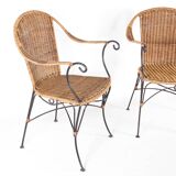 Paire de fauteuils en osier et fer