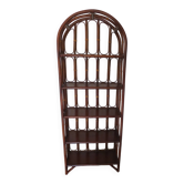 Vintage bookcase - 5-tier shelf - wood, bamboo and rattan - curved wood style - 80s
