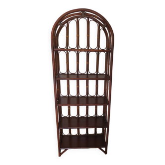 Vintage bookcase-5-level shelf-wood, bamboo and rattan-bentwood style-80s