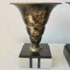 Superb pair of Art Deco enamelled brass cassolettes – black and white marble base – 1930s