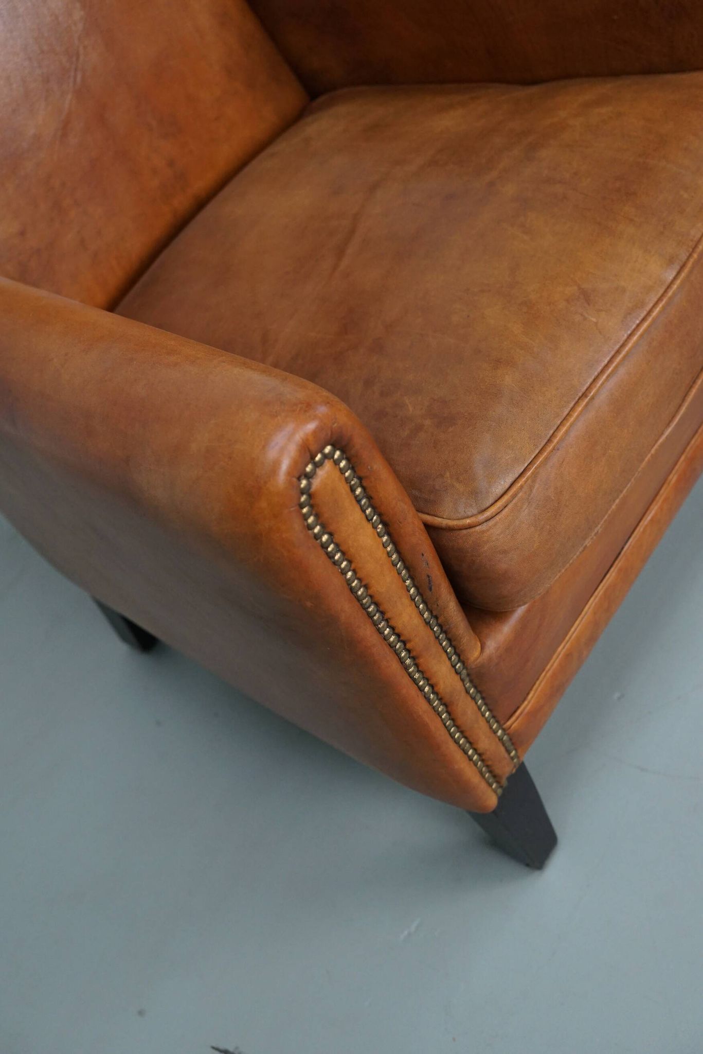 Vintage Dutch leather club chair in cognac color