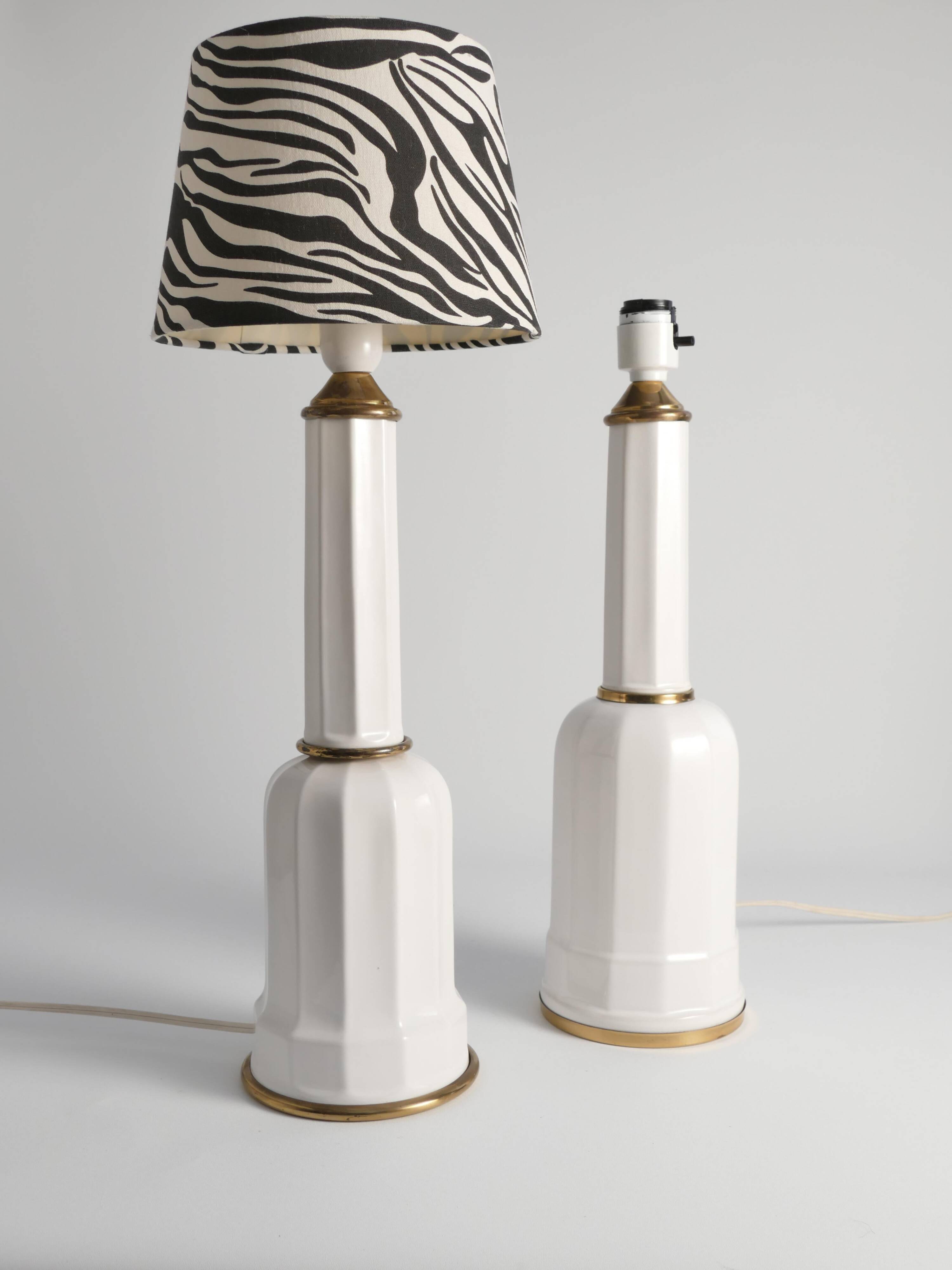 White Opaline Glass & Brass Heiberg Table Lamp, Denmark, Mid-19th century