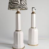 White Opaline Glass & Brass Heiberg Table Lamp, Denmark, Mid-19th century