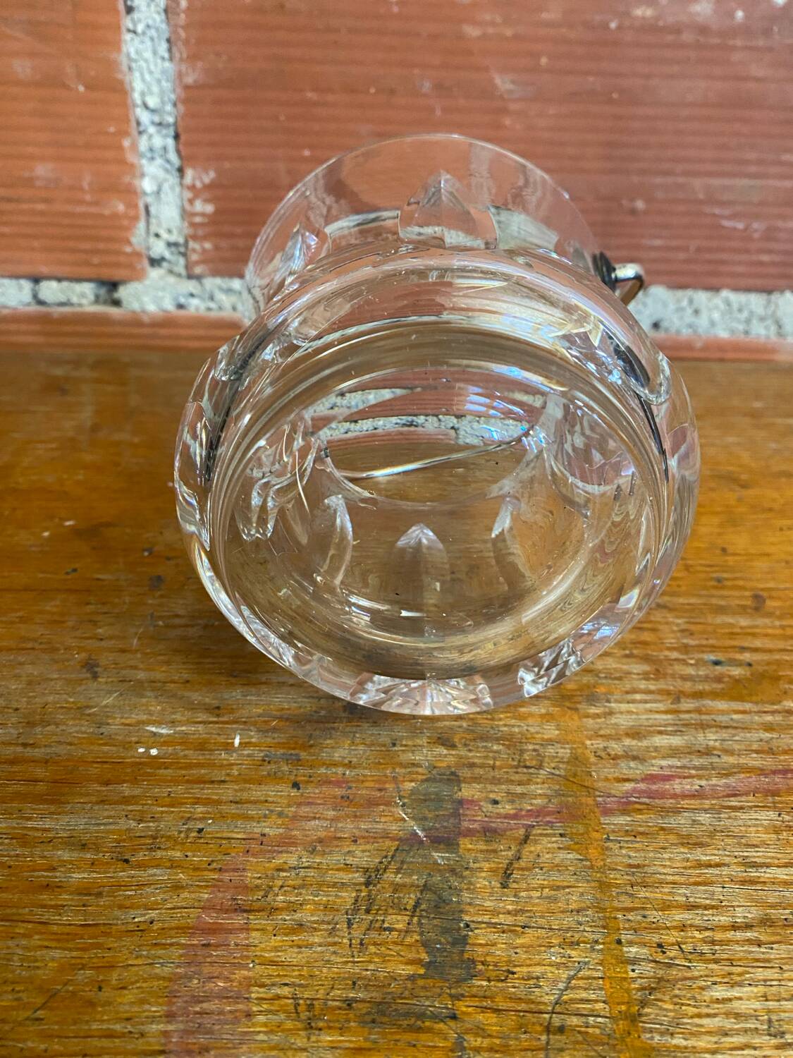 Vintage crystal ice bucket with mold and chrome metal handle