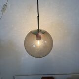 Limburg Glashütte brass smoked glass ball pendant hanging lamp , 1970s