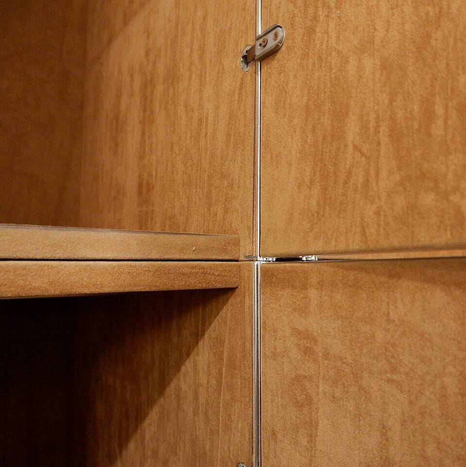 Pair of Guido Faleschini brown suede and metal wardrobes - 1960s