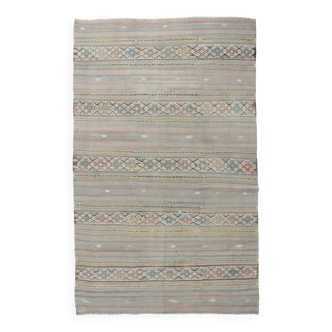 Tapis Kilim fait main rouge clair bleu 5x7 158x247 cm