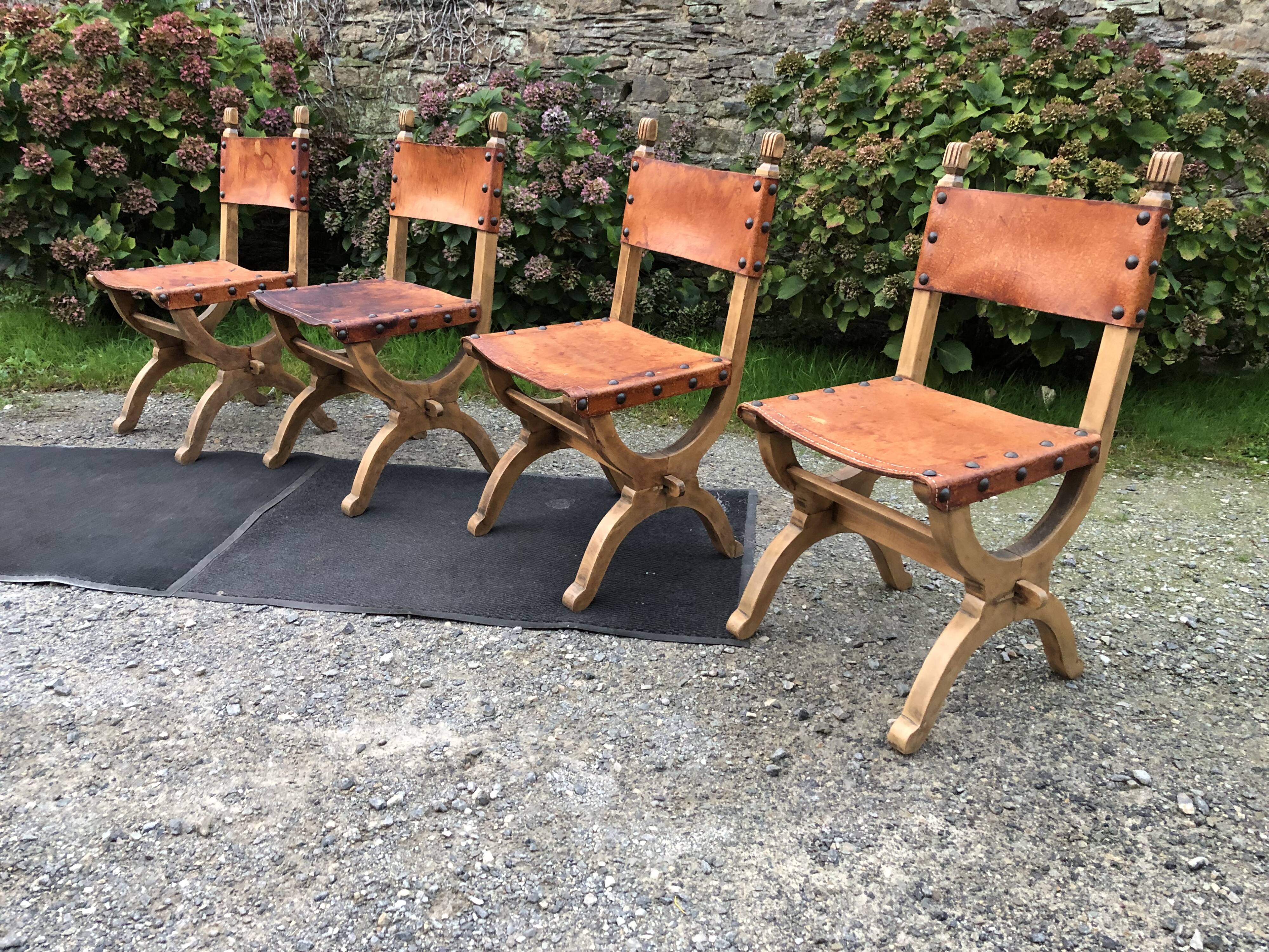 Set of 4 vintage brutalist chairs by Bram Sprij, Netherlands 1960s. in beech.