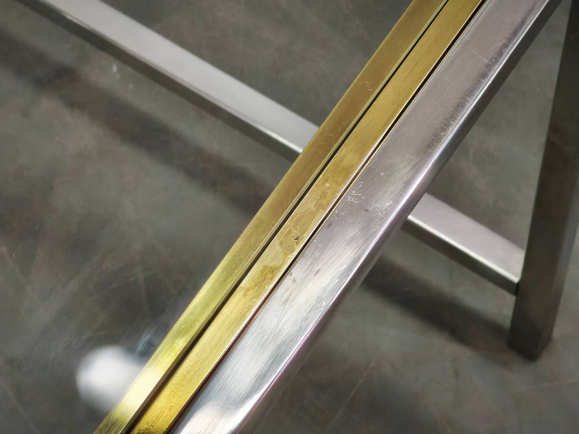 1970s Italian Chrome, Brass and Glass Nesting Tables, Set of Three