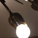 Sputnik chandelier 8 lights copper, teak & brass, Italy 1960s