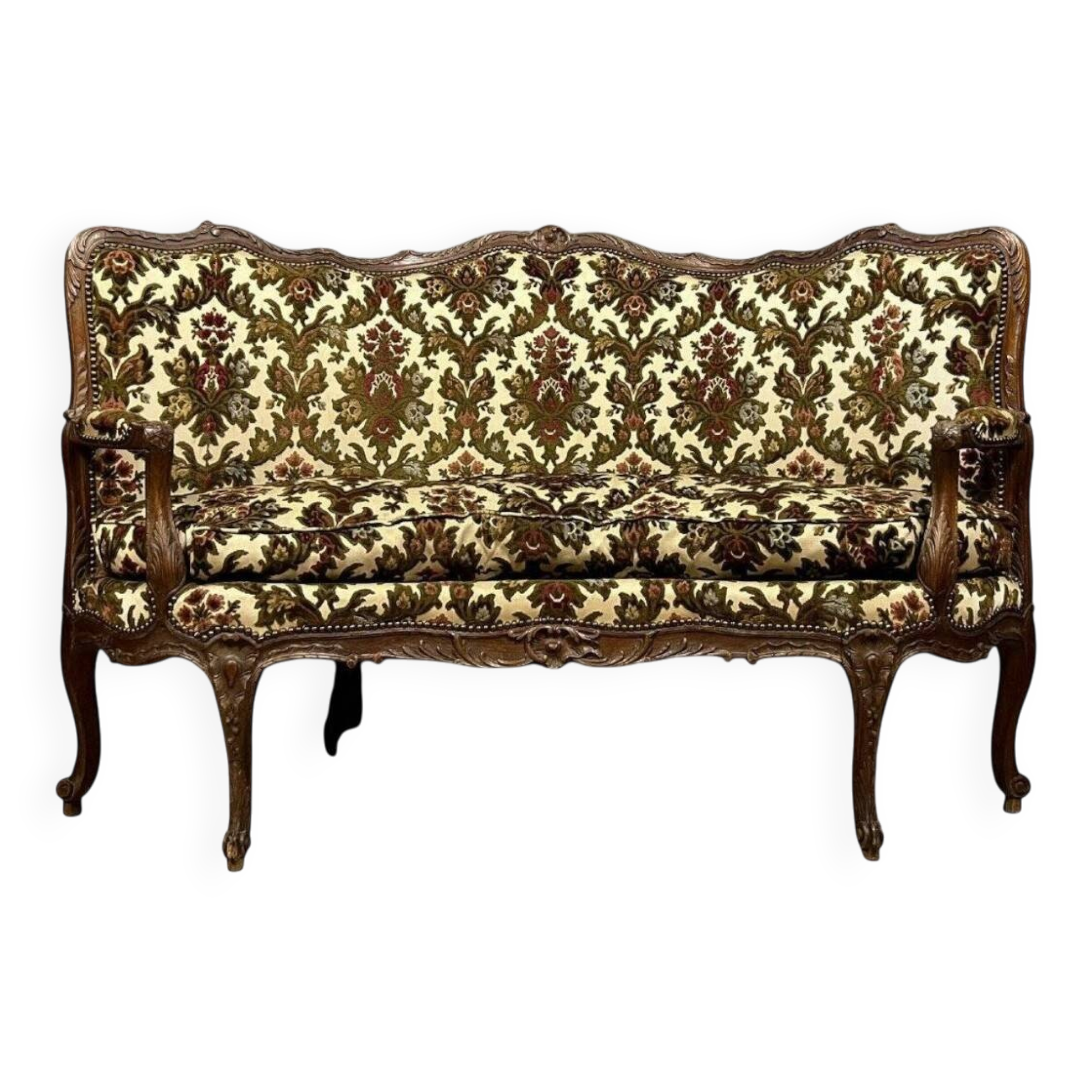 Rare Banquette d'angle / caqueteuse style Louis XV en bois sculpté