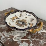 Antique, flat, bowler cup, centerpiece, Gien earthenware, nineteenth century, Renaissance décor