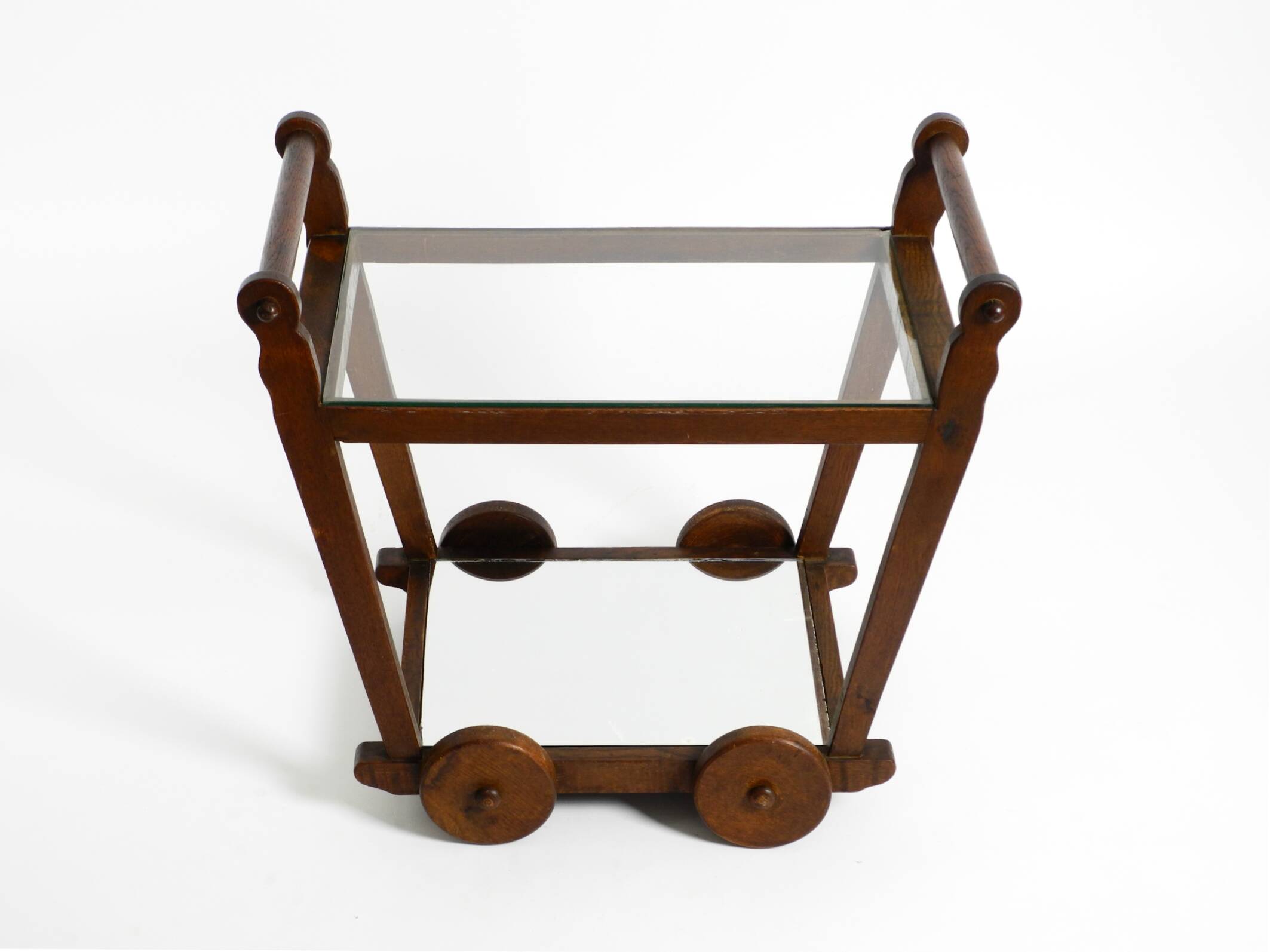 Beautiful, unique 1930s tea trolley bar cart made of solid oak wood