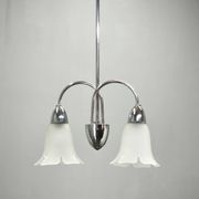 1950s Chrome and Floral Glass Chandelier by Elektroinstala Děčín