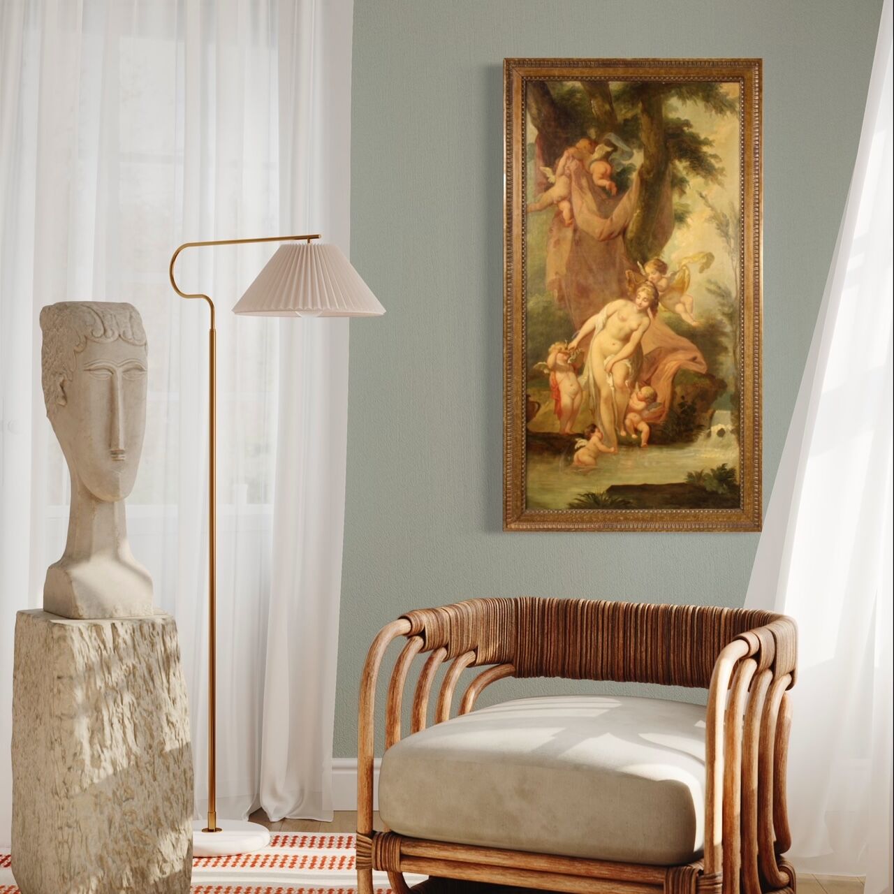 Mythological painting from 19th century, the bath of Venus