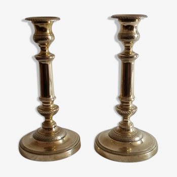 Old pair of candlesticks, bronze torches of the Louis Philippe period