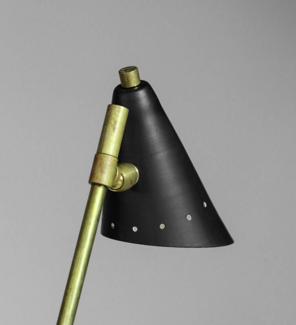 Italian lamp with three brass heads, 1950s design.