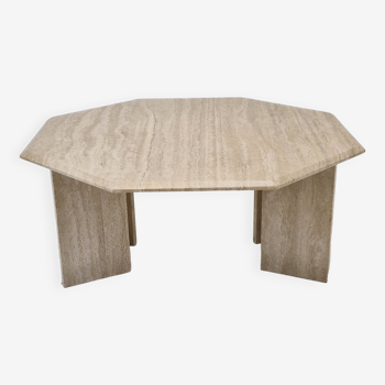 Italian octagon coffee table in travertine, 1980s