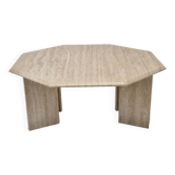 Italian octagon coffee table in travertine, 1980s