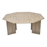 Table basse octogonale italienne en travertin, années 1980