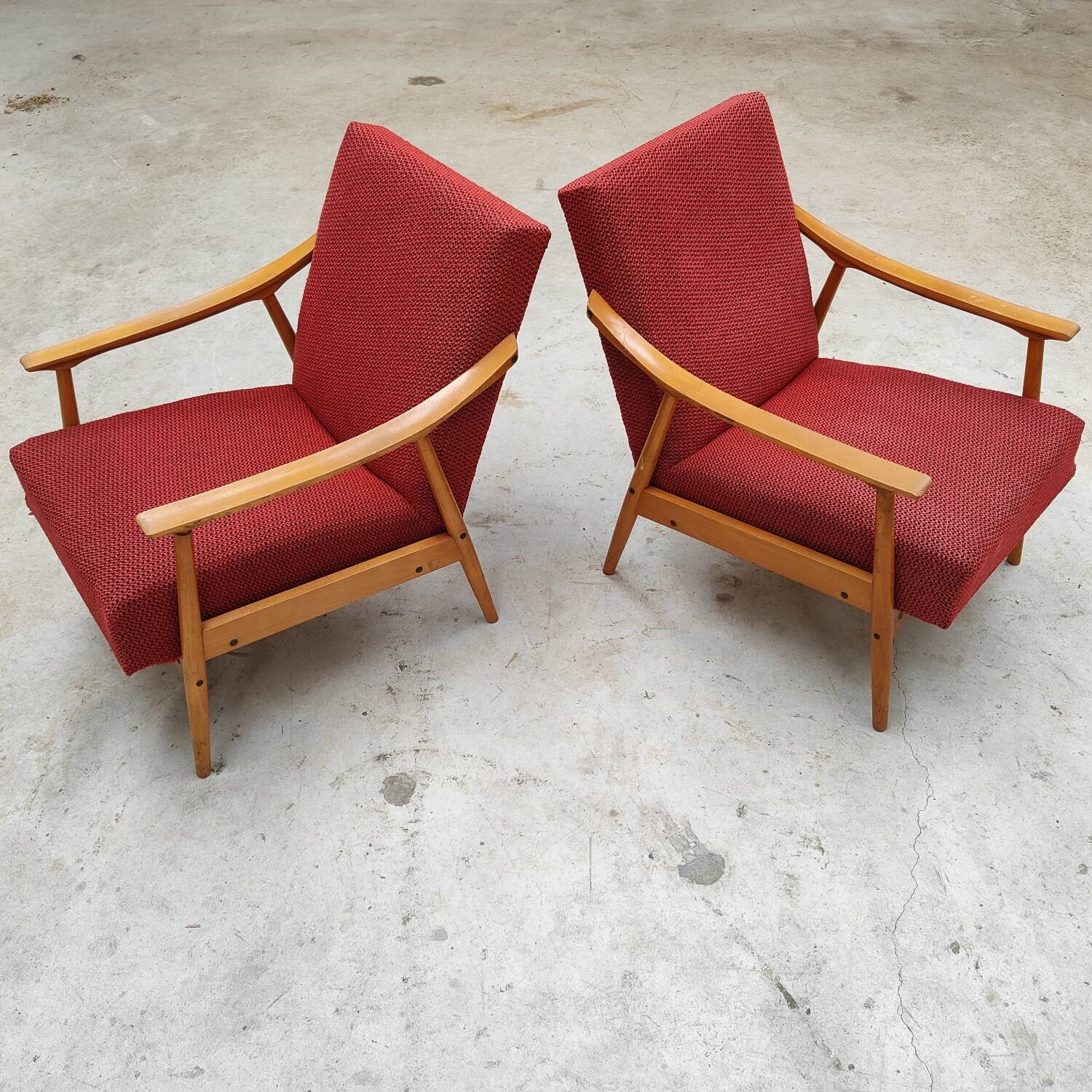 Pair of Czechoslovak armchairs 1960 red pink 1960