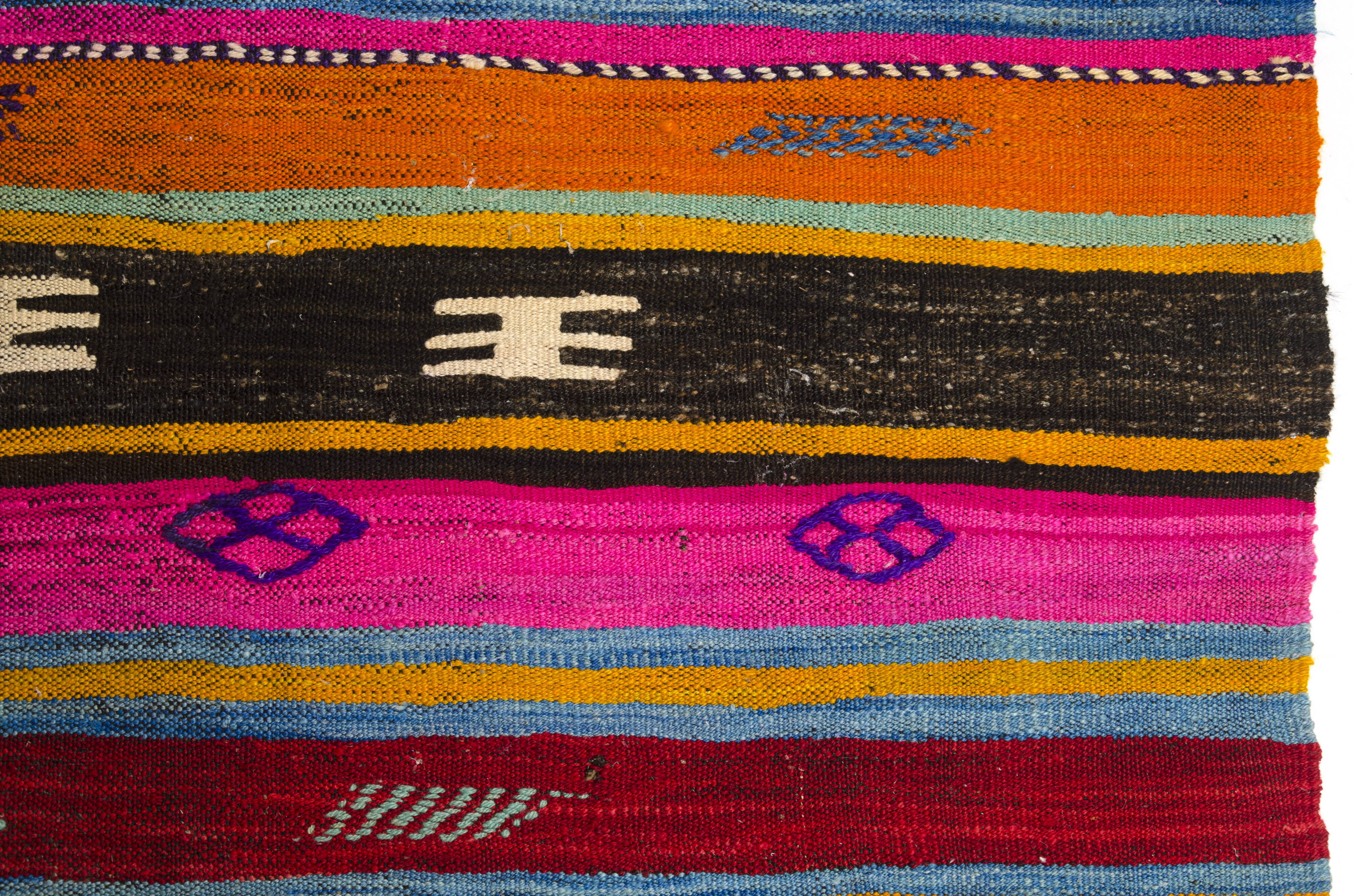 Vibrant Vintage Anatolian Kilim,Hand-Woven Wool & Cotton Rug – sku 137